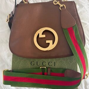 Gucci Brown Leather Shoulder Bag with Gold Logo